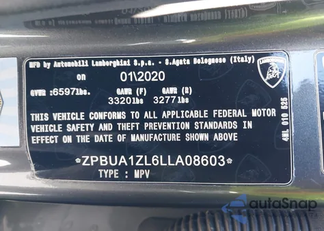 2020 Lamborghini Urus из США, поврежденный, VIN ZPBUA1ZL6LLA08603